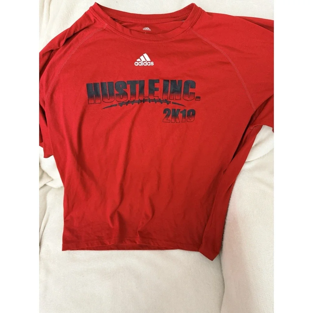 Adidas Climalite Shirt Mens L Red Hustle Inc 2K19 Football Training Team Tee